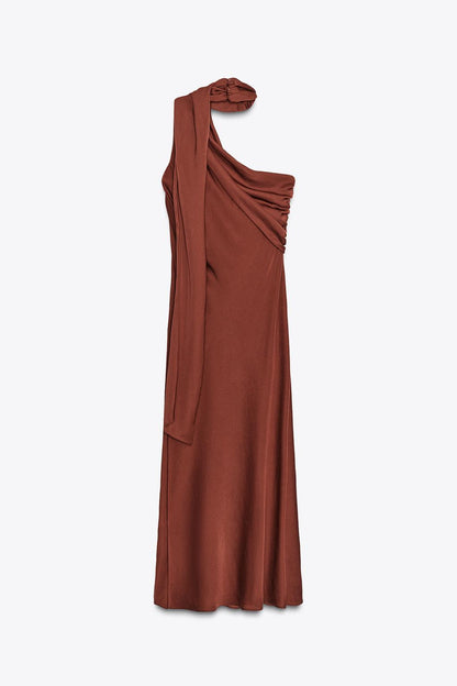 Asymmetric Midi Dress with Scarf