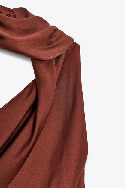 Asymmetric Midi Dress with Scarf