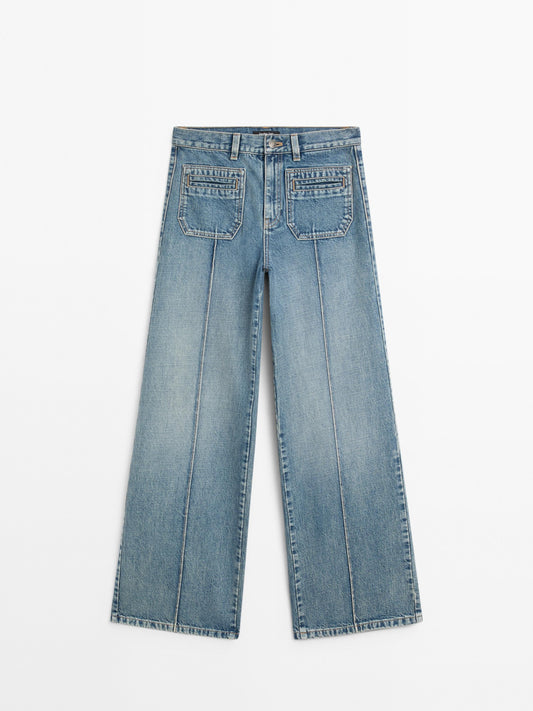 Mid-rise wide-leg jeans