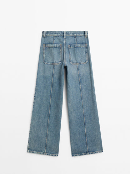 Mid-rise wide-leg jeans