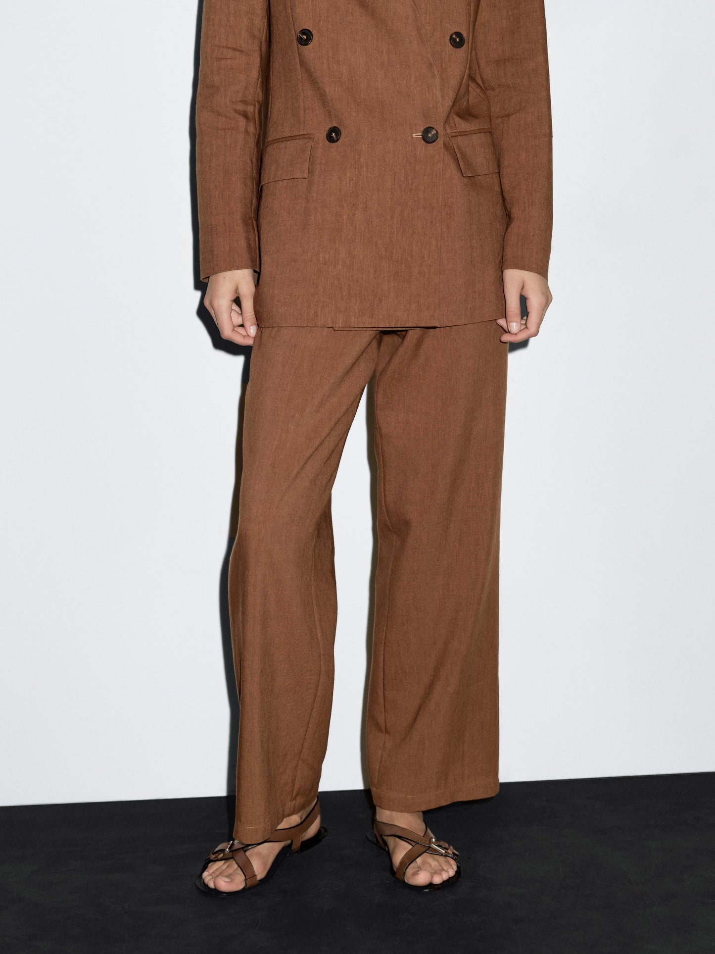 Linen blend wide-leg trousers