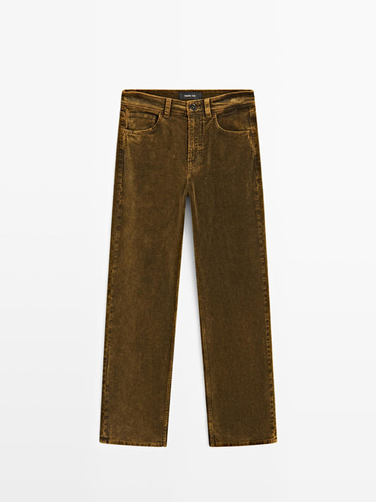 Straight-leg sulphur dye corduroy trousers · Black, Mustard Yellow · Dressy | Massimo Dutti