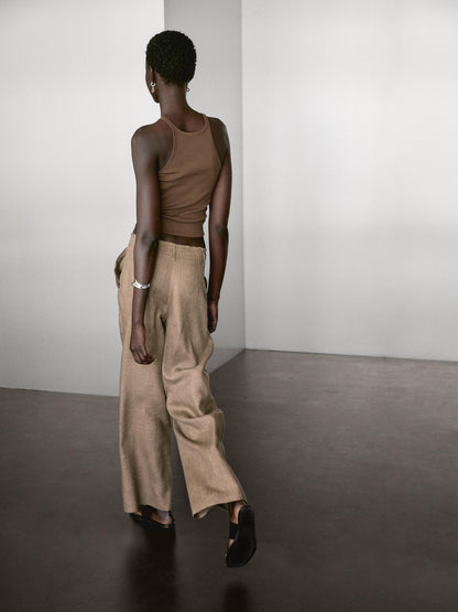 Flowing 100% linen trousers with darts