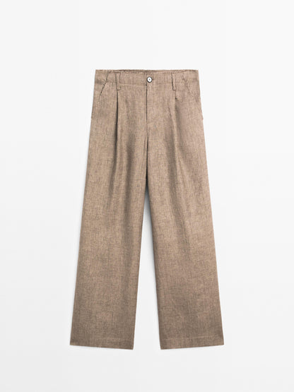 Flowing 100% linen trousers with darts