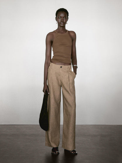Flowing 100% linen trousers with darts