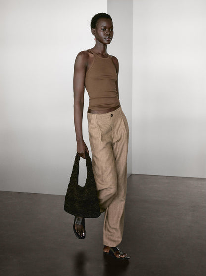 Flowing 100% linen trousers with darts