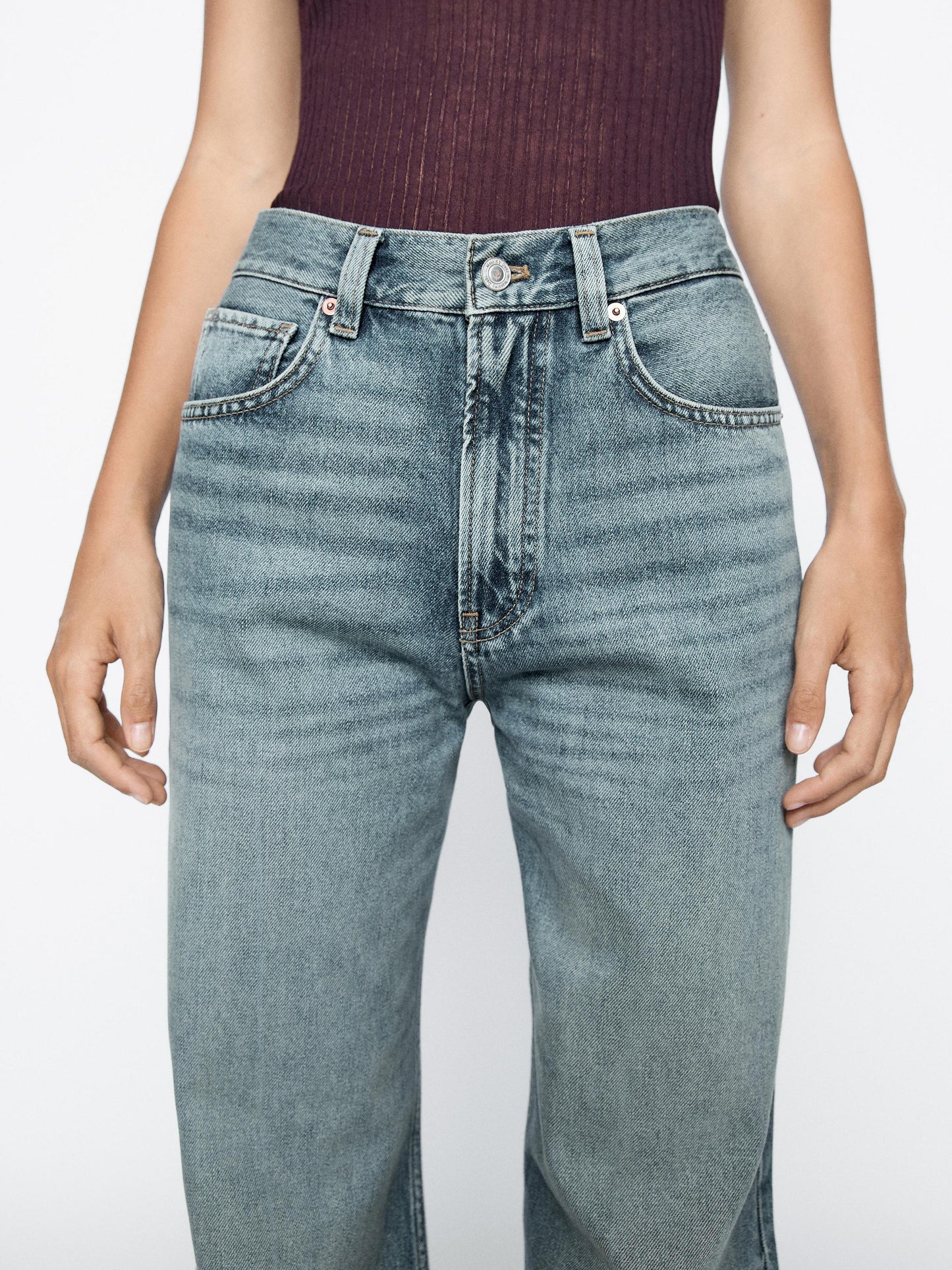 Flared high-waist cotton jeans