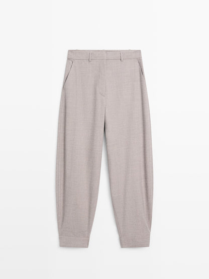 Wool blend trousers with buckle detail