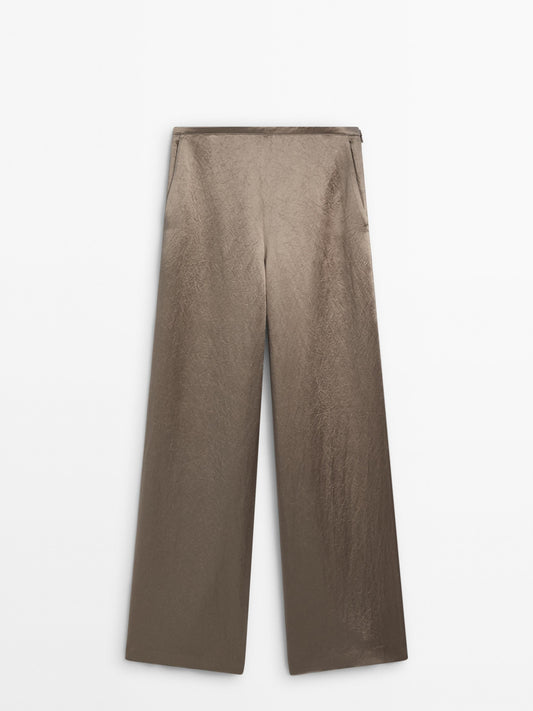 Satin trousers with clean waist