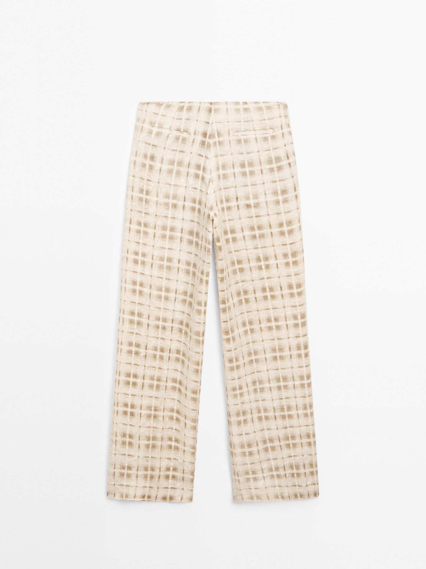 Flowing linen blend check trousers