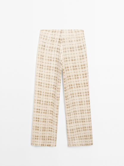 Flowing linen blend check trousers