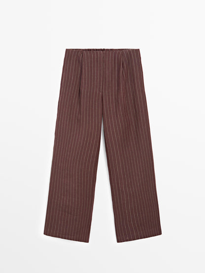 100% linen striped flowing trousers