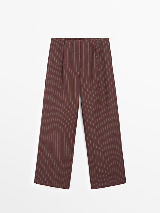 100% linen striped flowing trousers