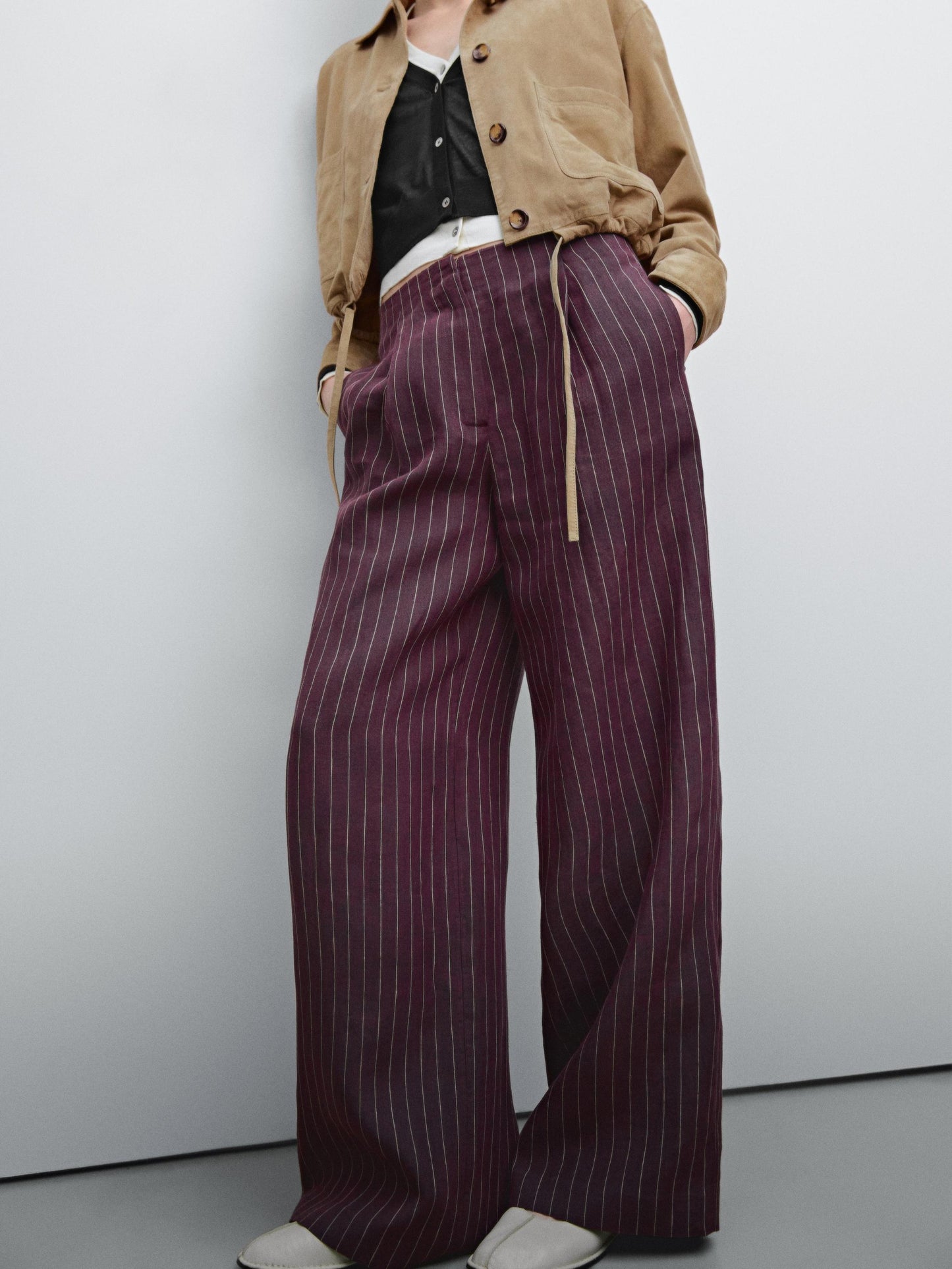 100% linen striped flowing trousers