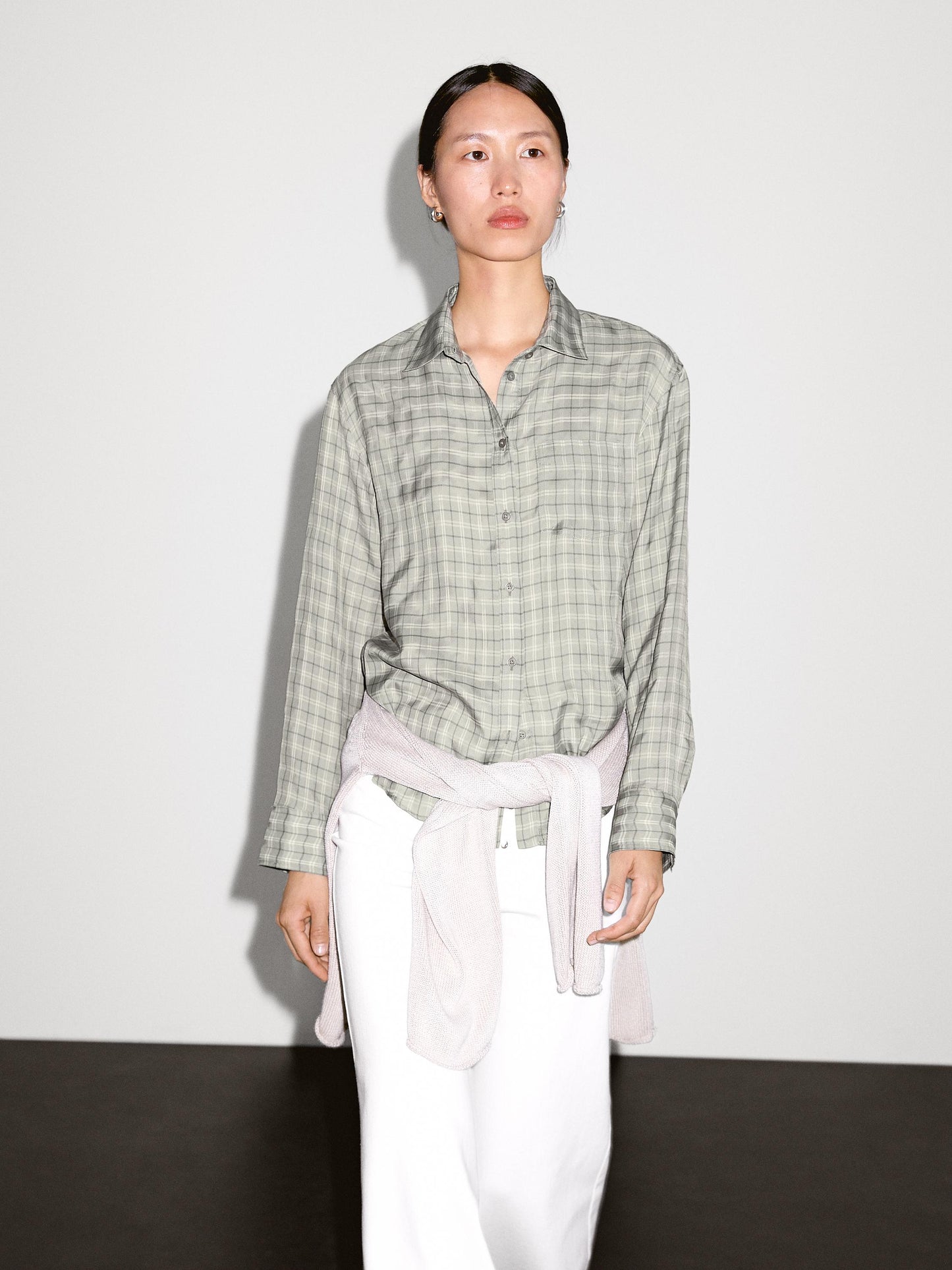 Flowing 100% cupro check shirt