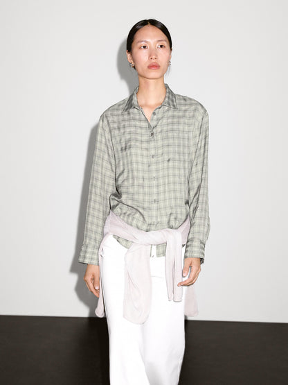 Flowing 100% cupro check shirt