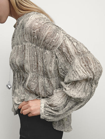 Snakeskin print shirt with elastic detail