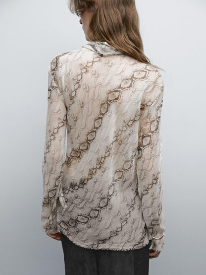 Flowing animal print scarf shirt