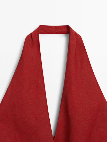 Linen halter top with low-cut back