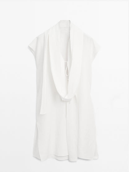 Linen tunic shirt with scarf detail