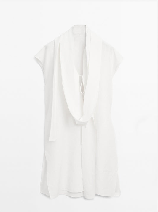 Linen tunic shirt with scarf detail