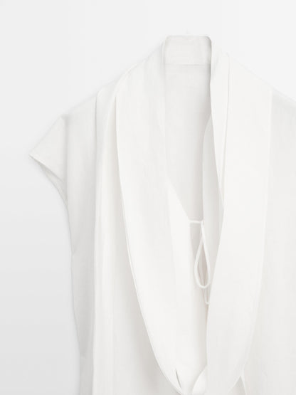 Linen tunic shirt with scarf detail