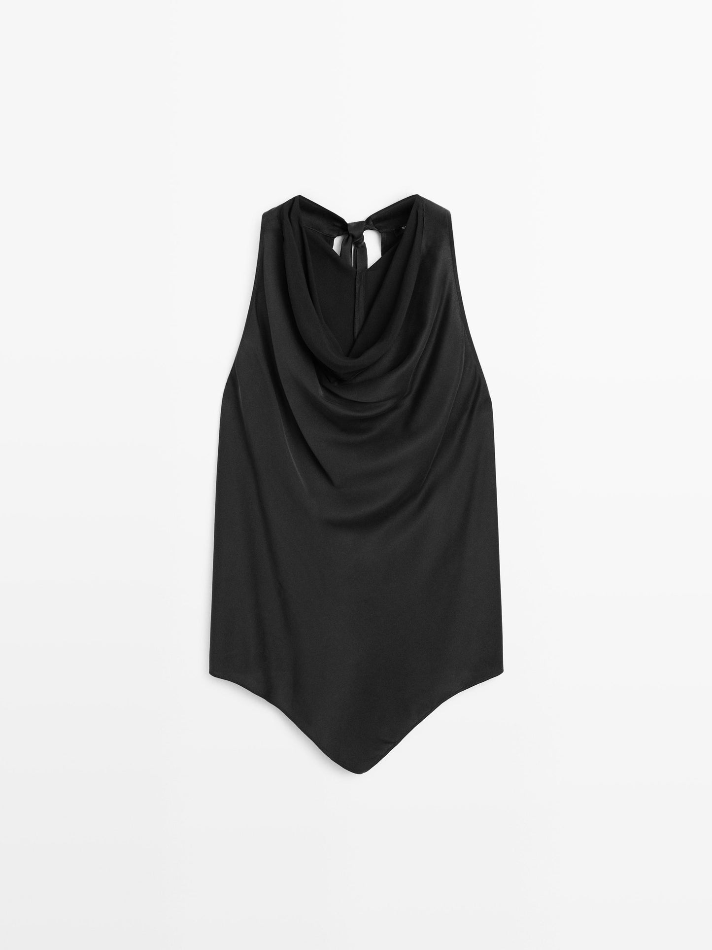 Silk blend top with cowl neck and tie