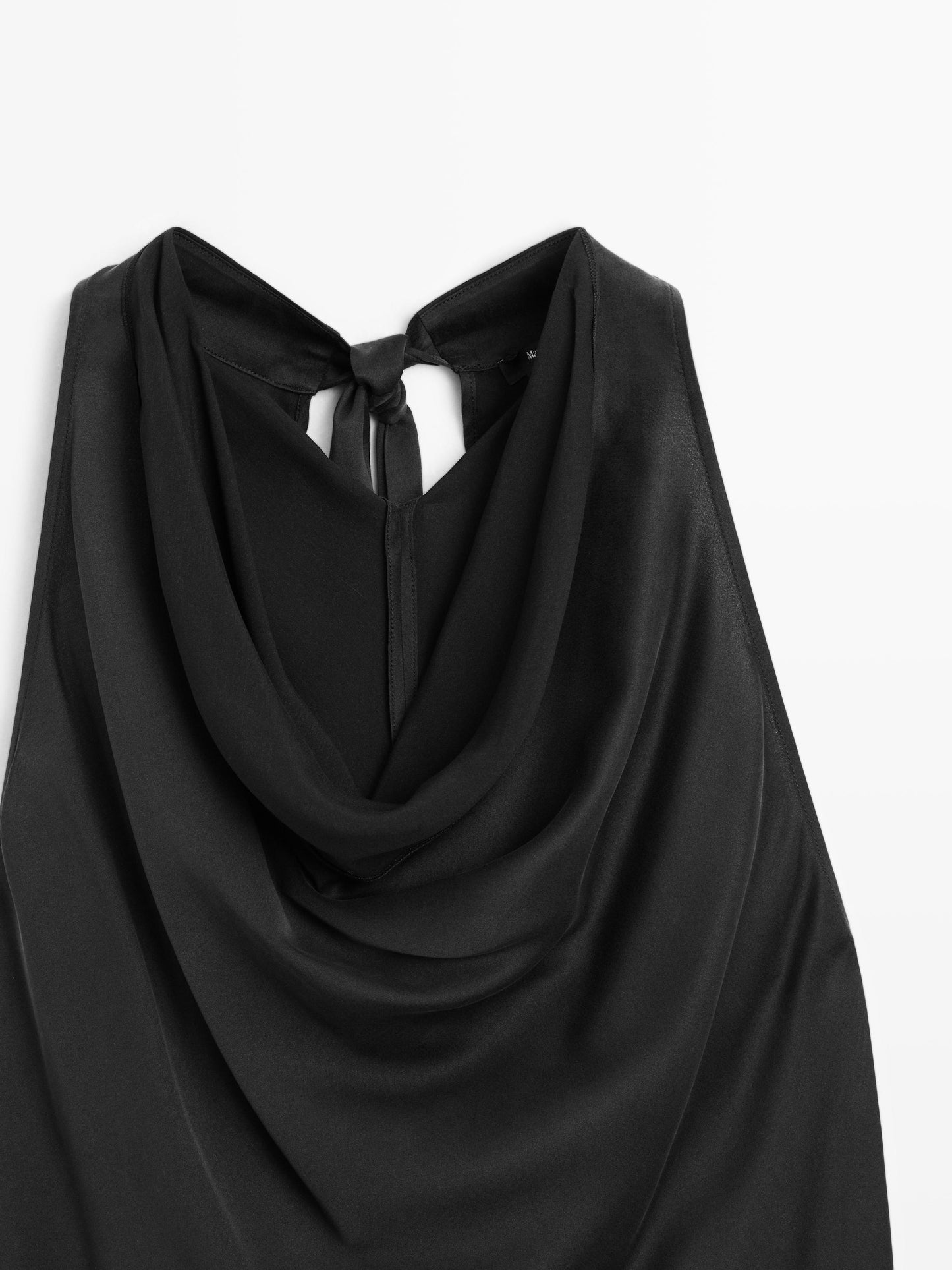 Silk blend top with cowl neck and tie