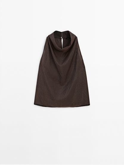 Draped neck halter top