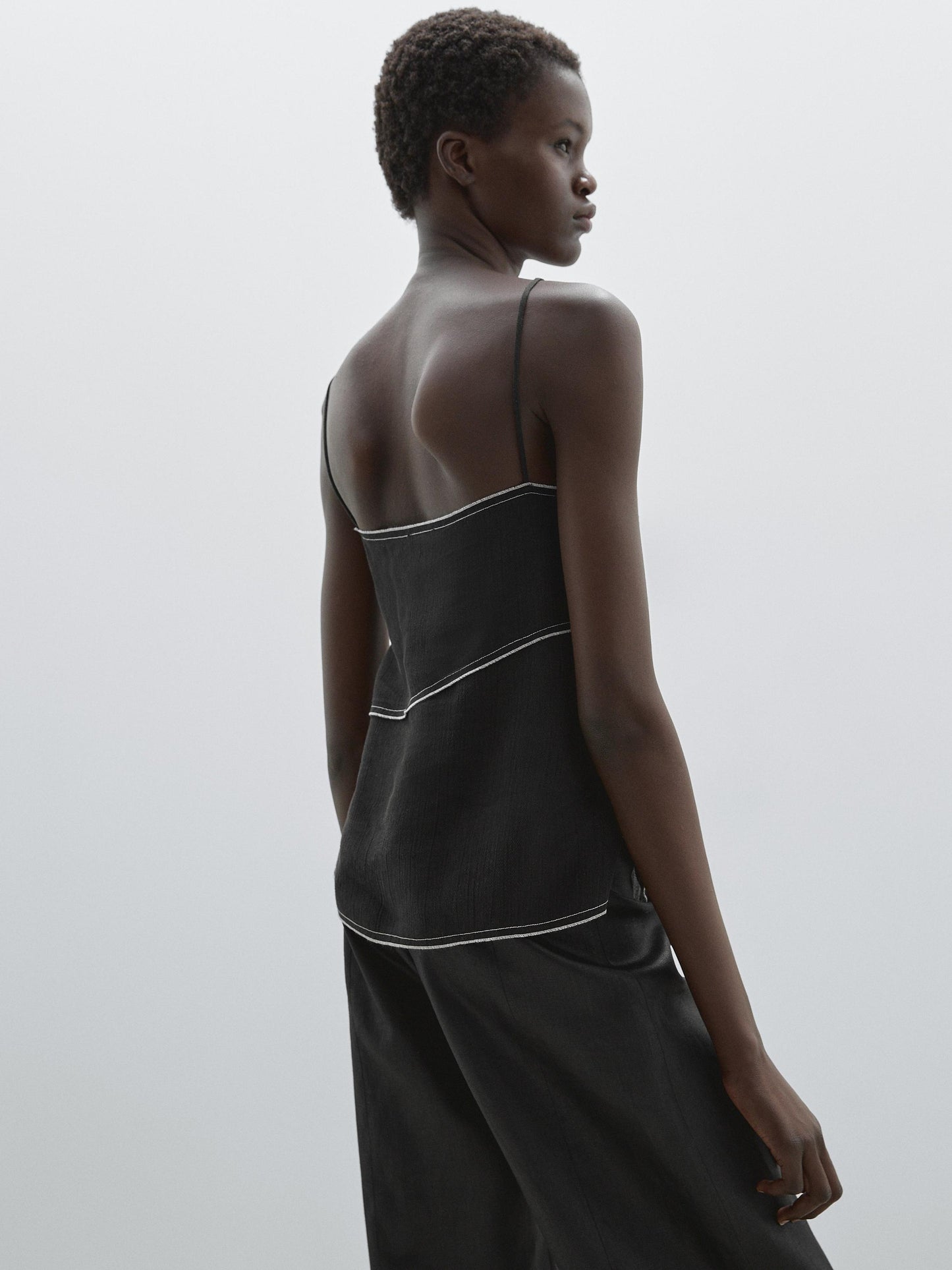 Top with contrasting topstitching