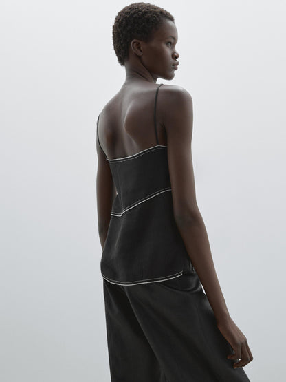 Top with contrasting topstitching