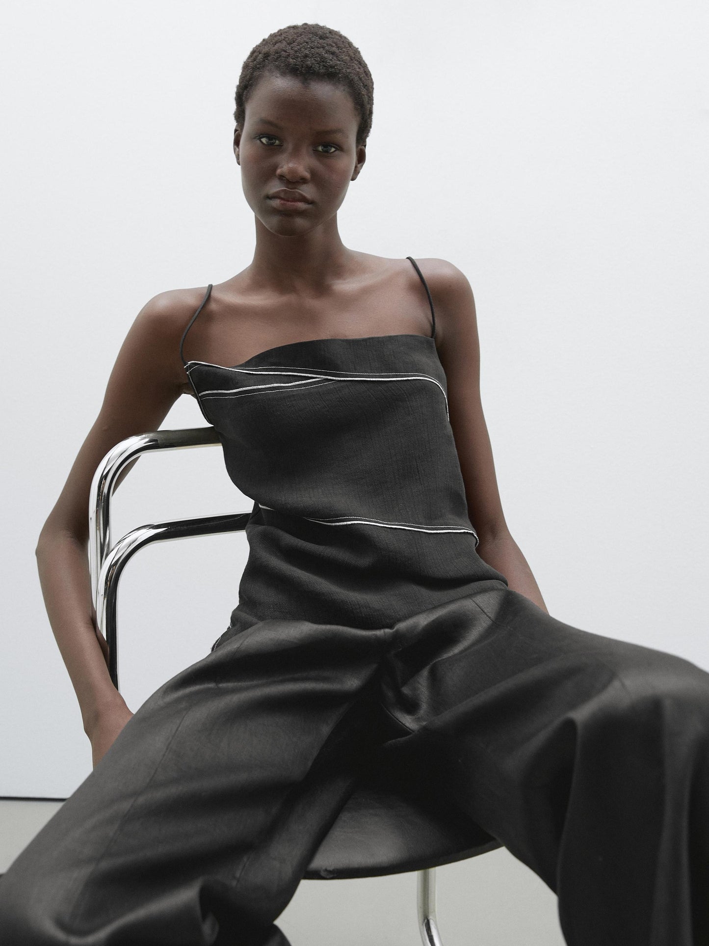 Top with contrasting topstitching