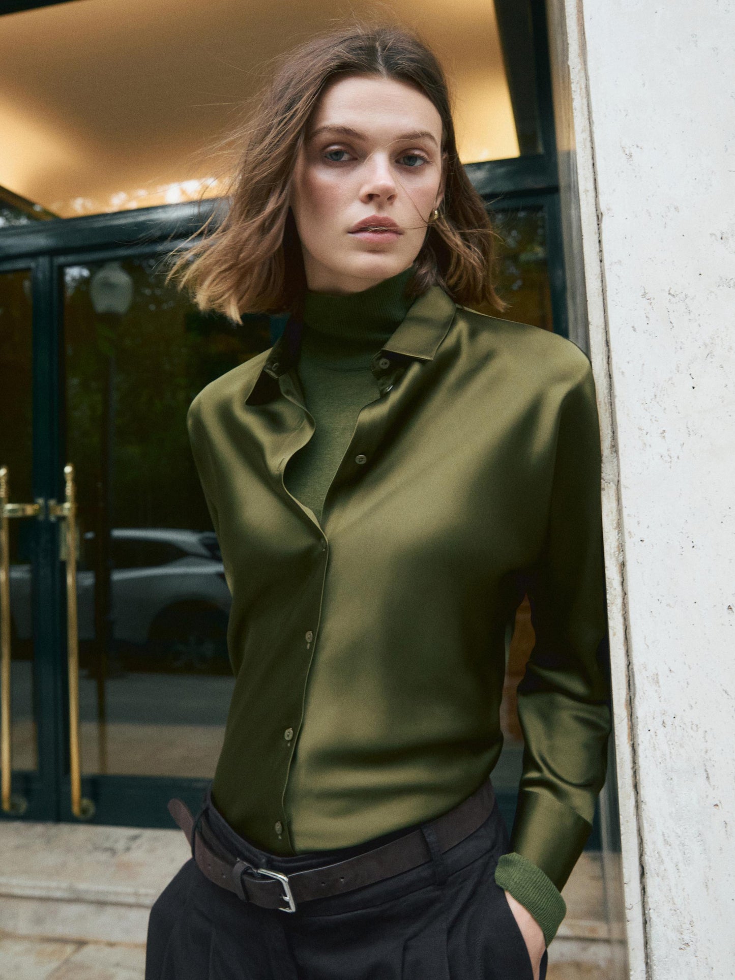 Satin shirt with batwing sleeves