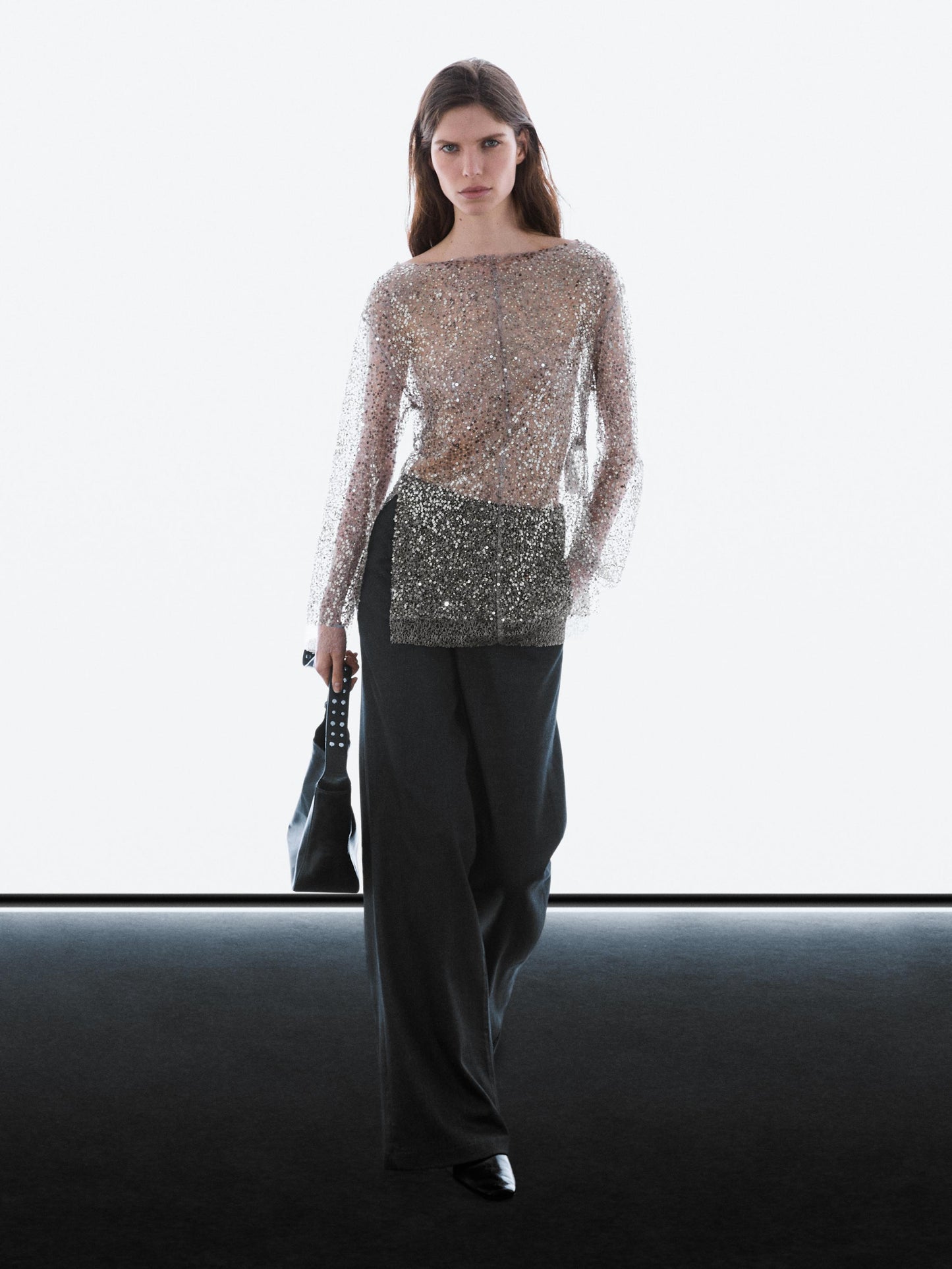 Sequinned blouse with cowl neck