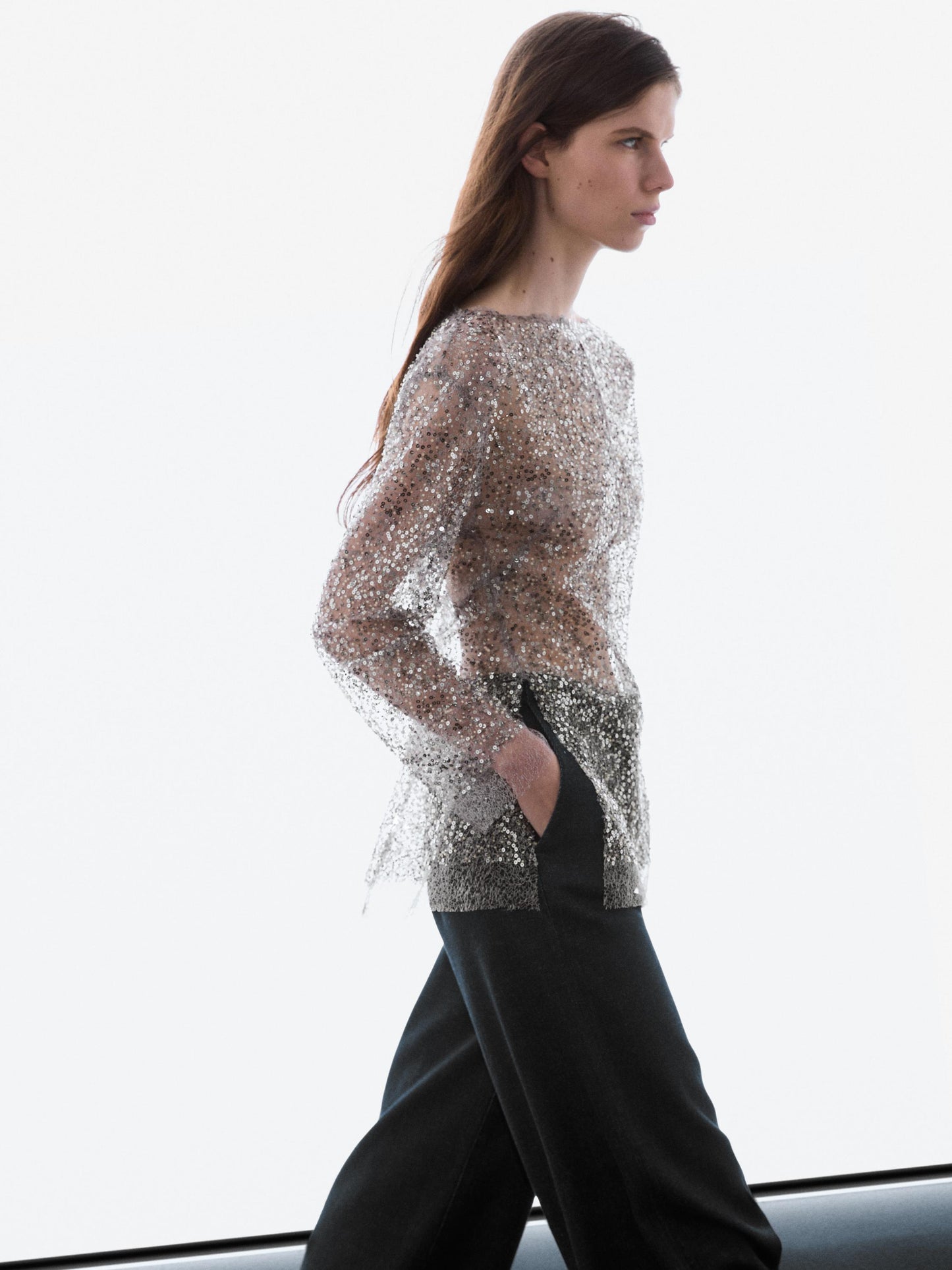 Sequinned blouse with cowl neck