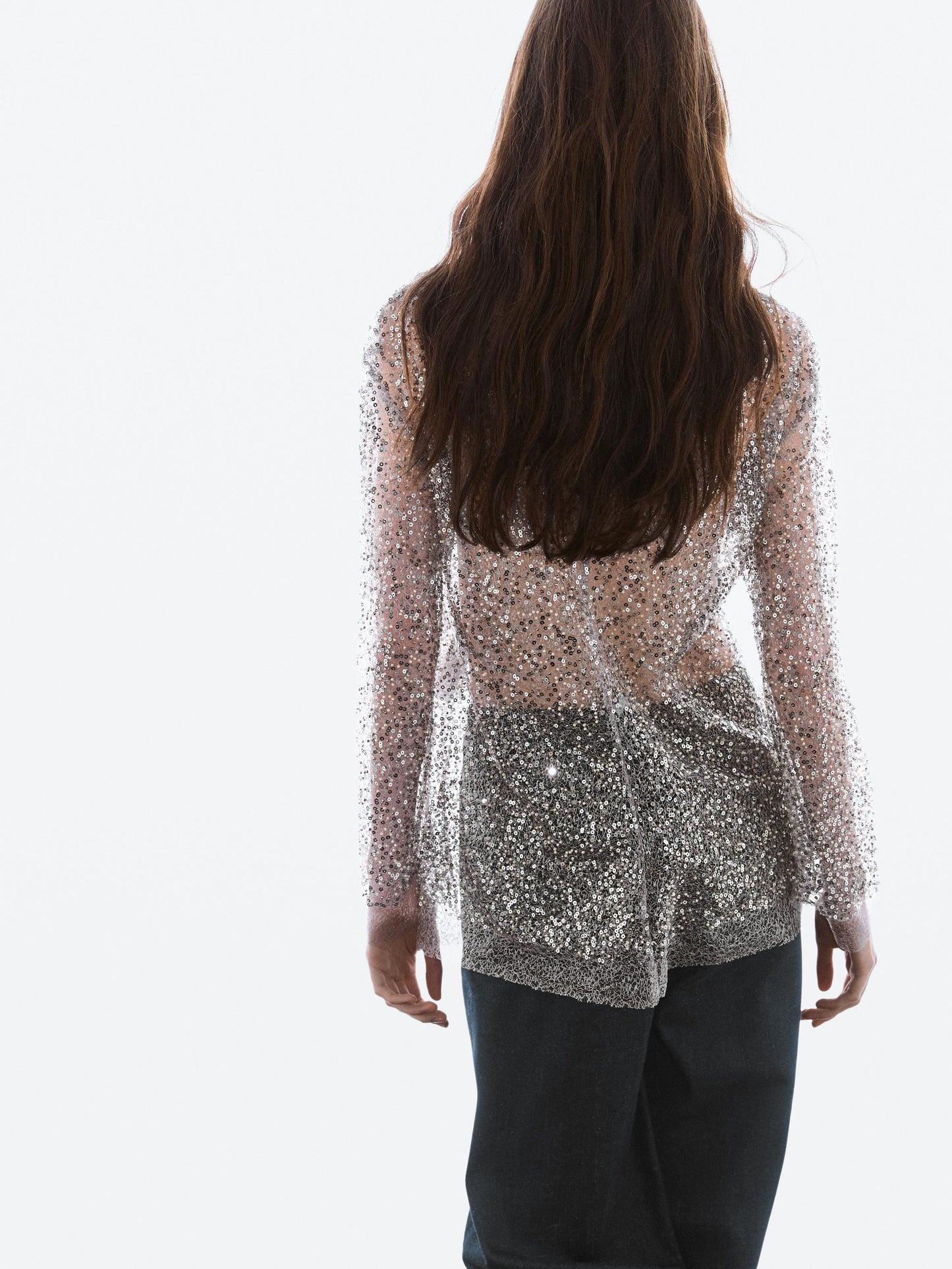 Sequinned blouse with cowl neck