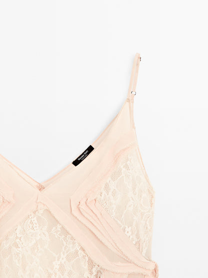 Semi-sheer lace camisole top