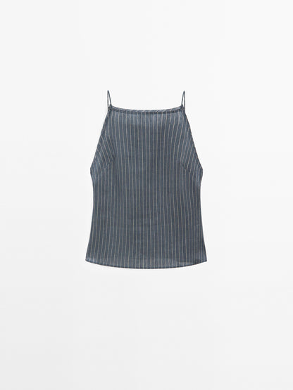 Striped linen blend halter top