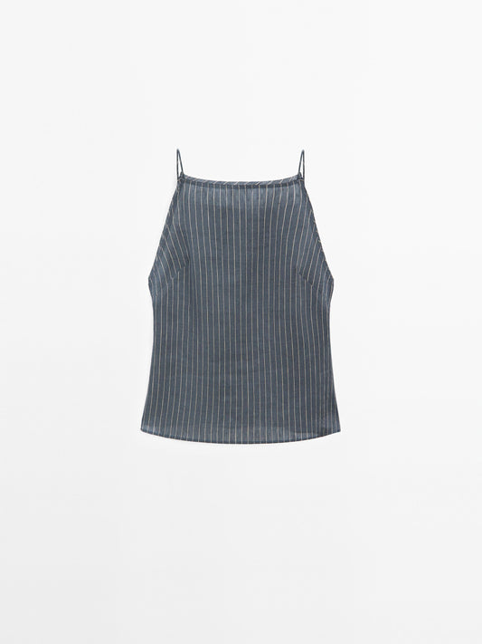 Striped linen blend halter top