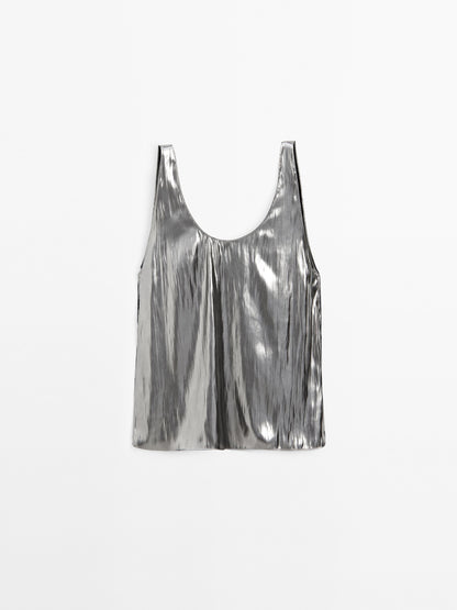 Flowing metallic strappy top