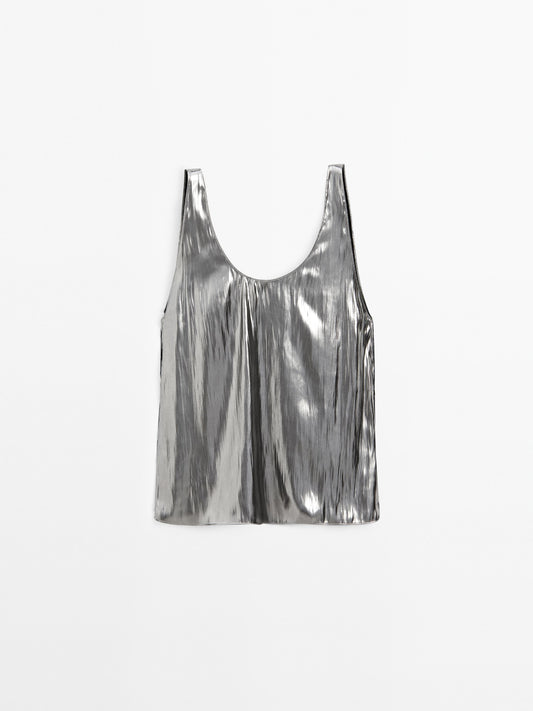Flowing metallic strappy top