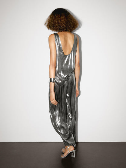 Flowing metallic strappy top