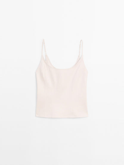 Strappy linen blend top