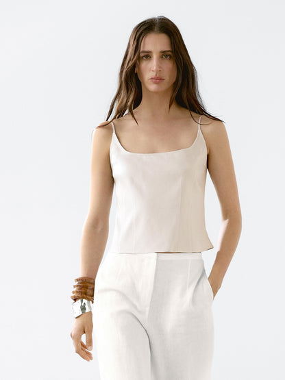 Strappy linen blend top