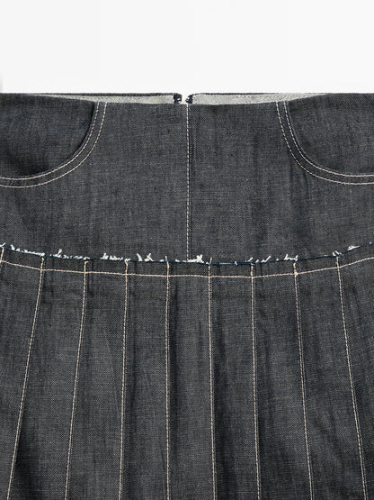 Denim midi skirt with box pleats