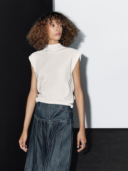 Denim midi skirt with box pleats