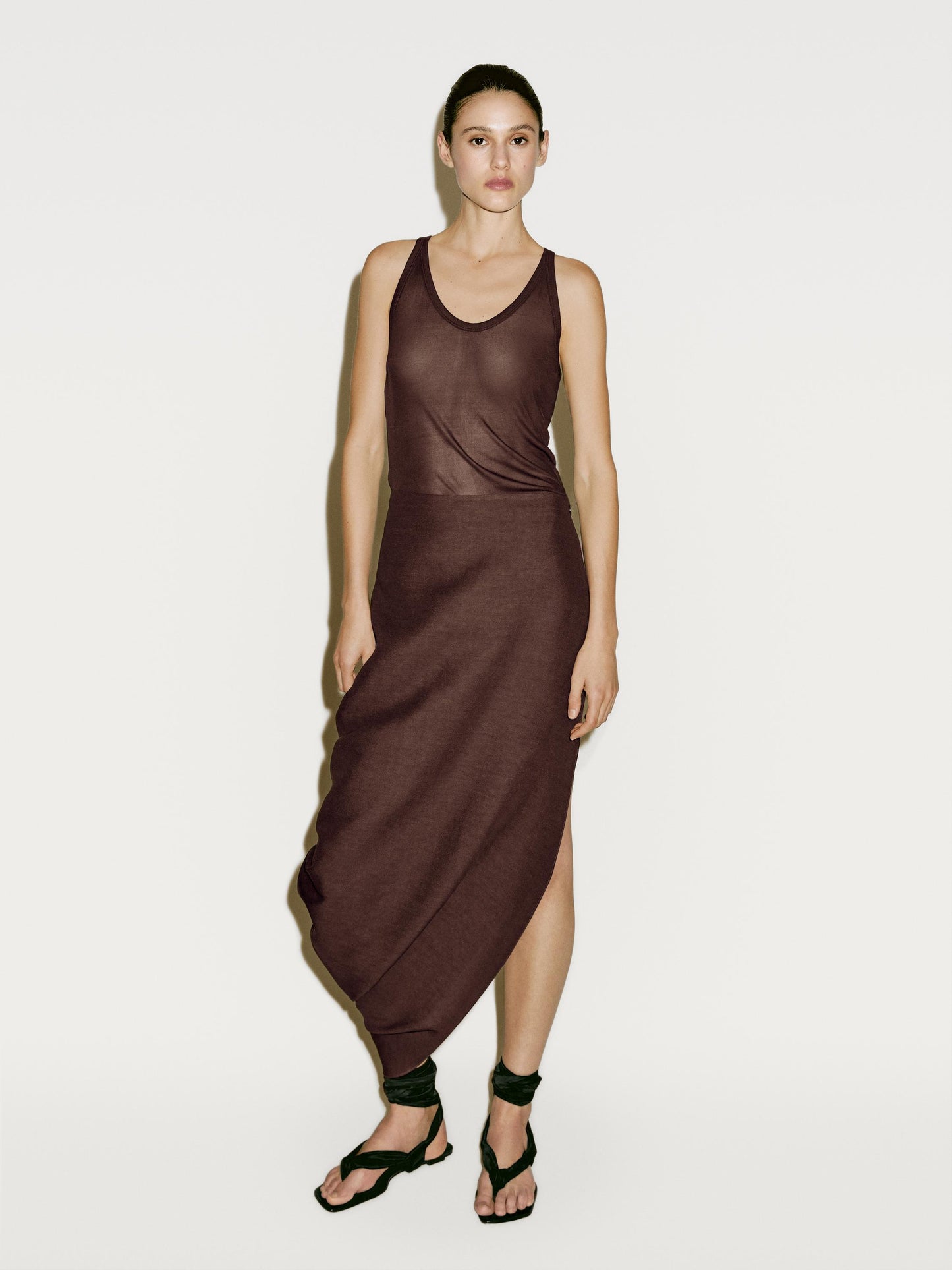 Midi skirt with asymmetric hem