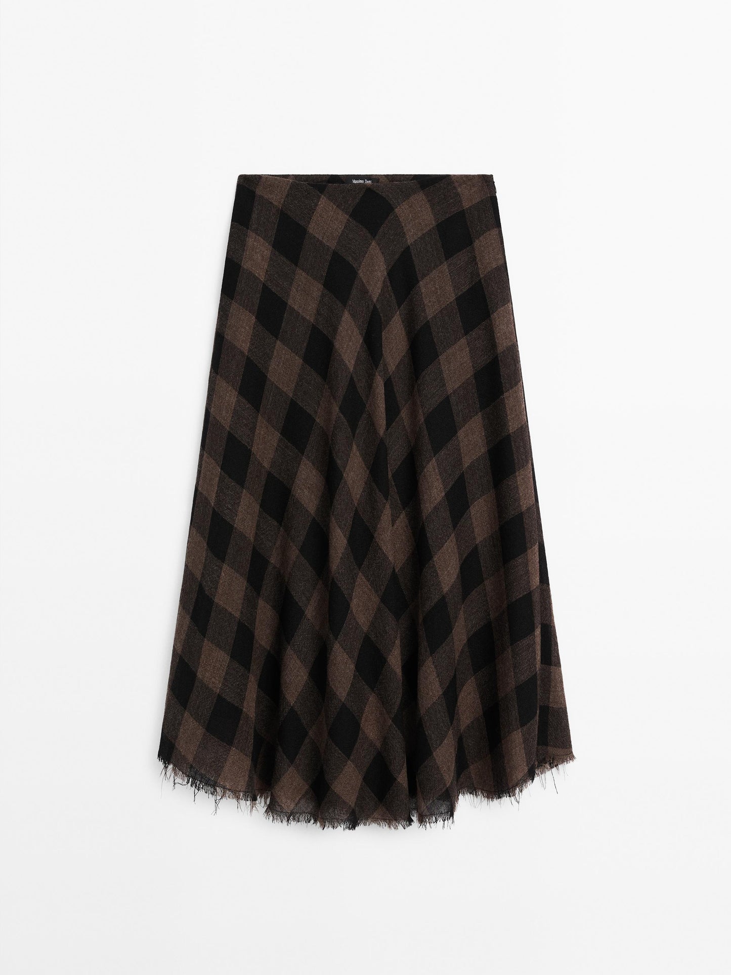 100% wool check midi skirt