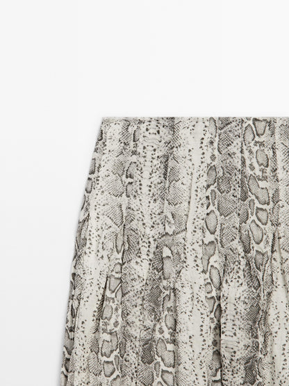 Snakeskin print wool blend midi skirt