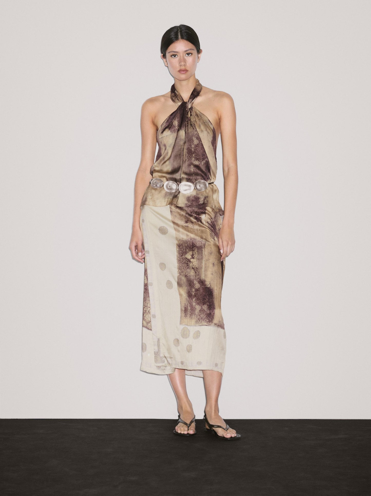 Printed satin fabric top